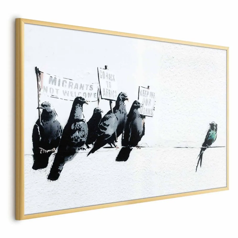 Plakat Ksenofobiczne gołębie 30x21 cm z ramą złotą bez marginesu | MIRAT.