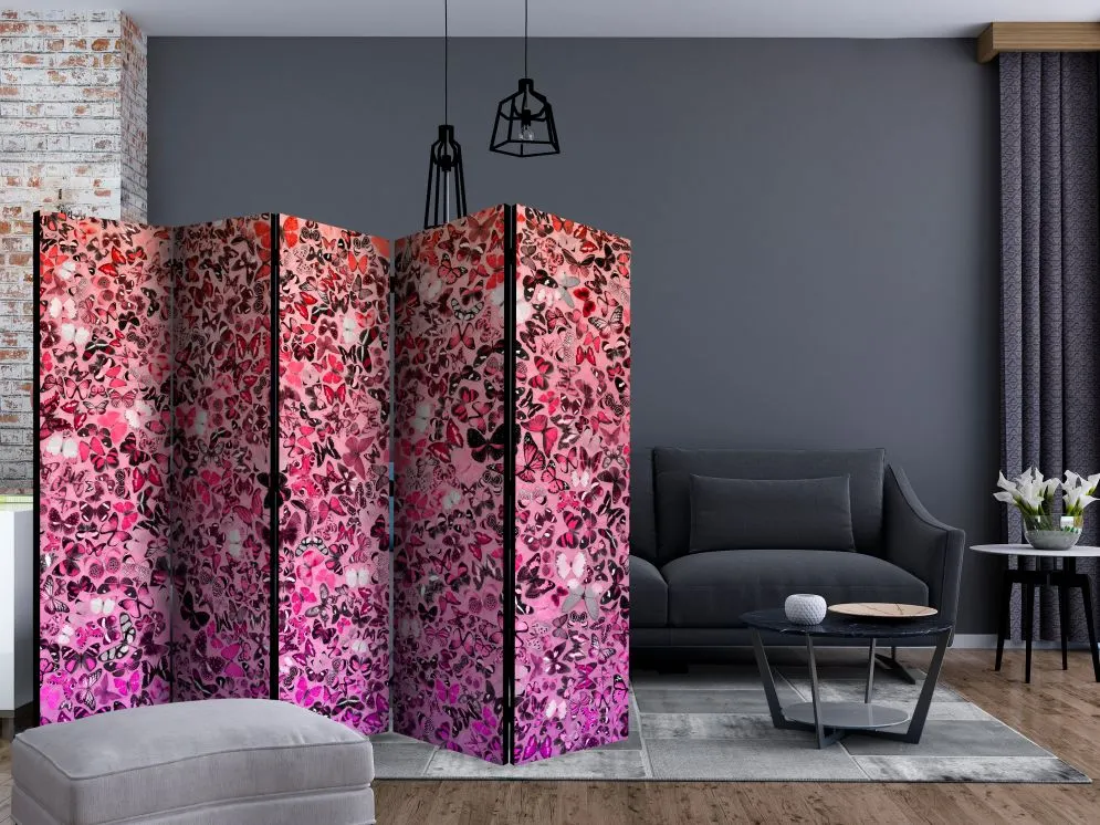 Parawan dwustronny Tła i desenie 225x172 cm 5-częściowy różowy | MIRAT.