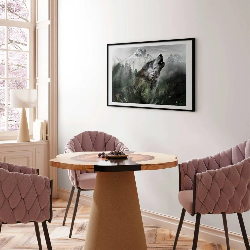 Plakat Wyjący wilk 30x21 cm z ramą czarną z marginesem | MIRAT.