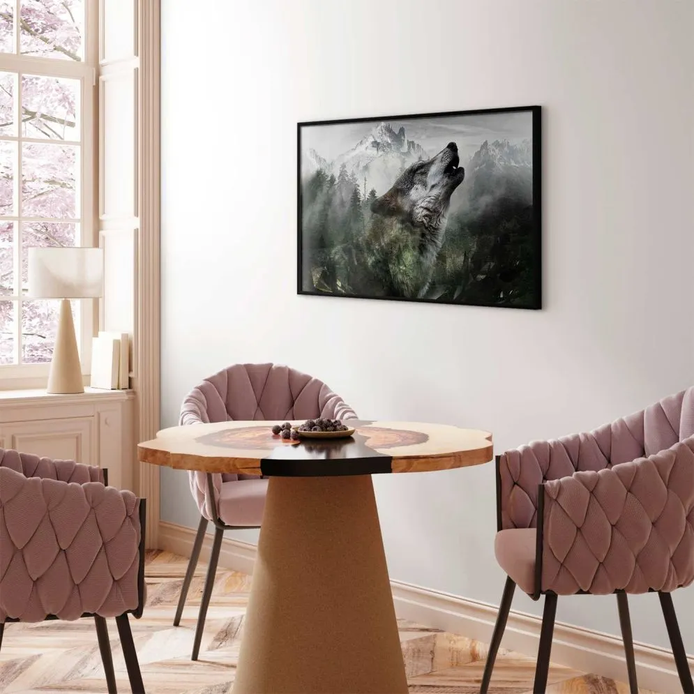 Plakat Wyjący wilk 30x21 cm z ramą czarną bez marginesu | MIRAT.