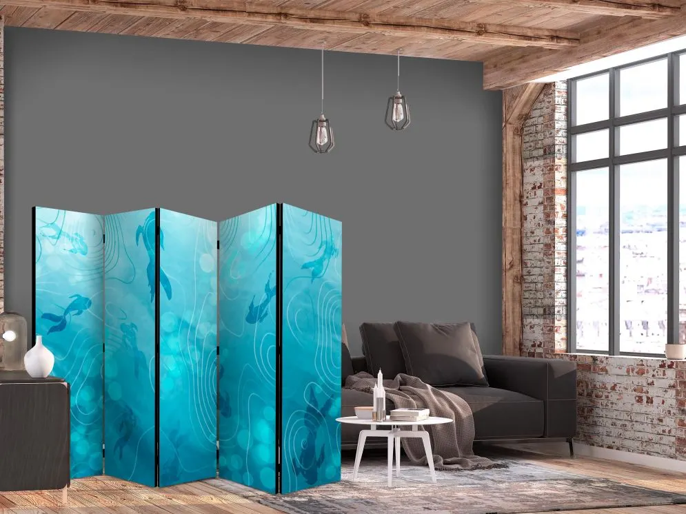 Parawan akustyczny Zwierzęta 225x172 cm 5-częściowy turkusowy | MIRAT.