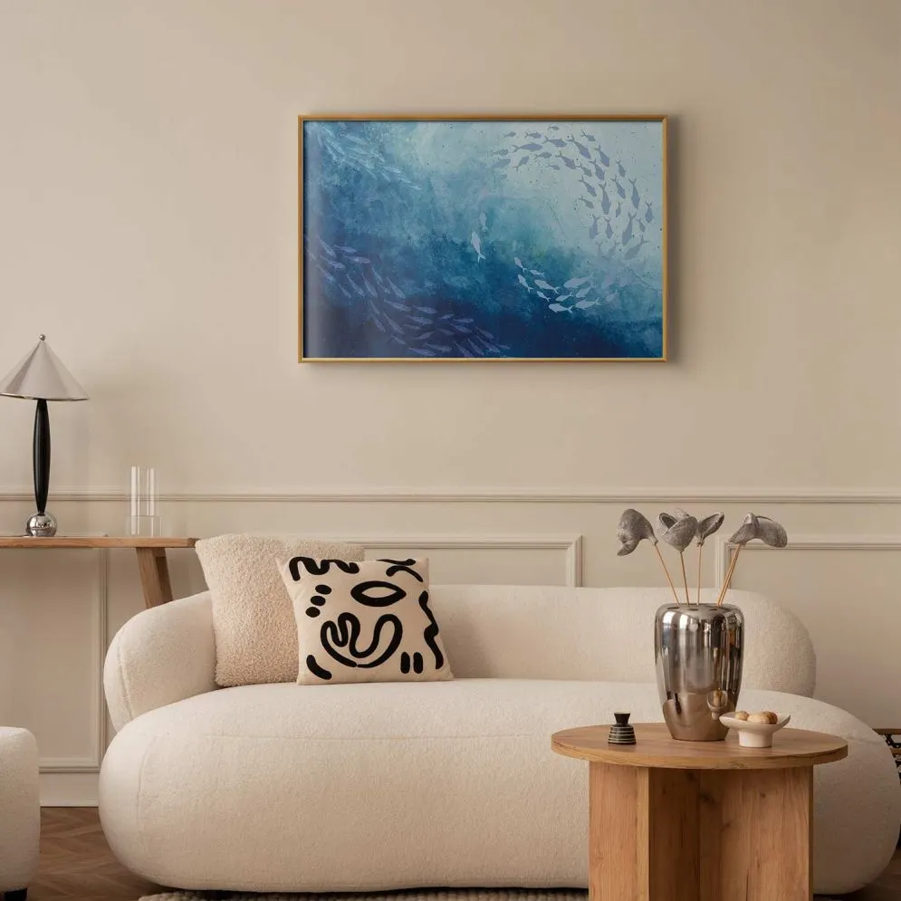 Plakat Morska toń 90x60 cm z ramą złotą bez marginesu | MIRAT.