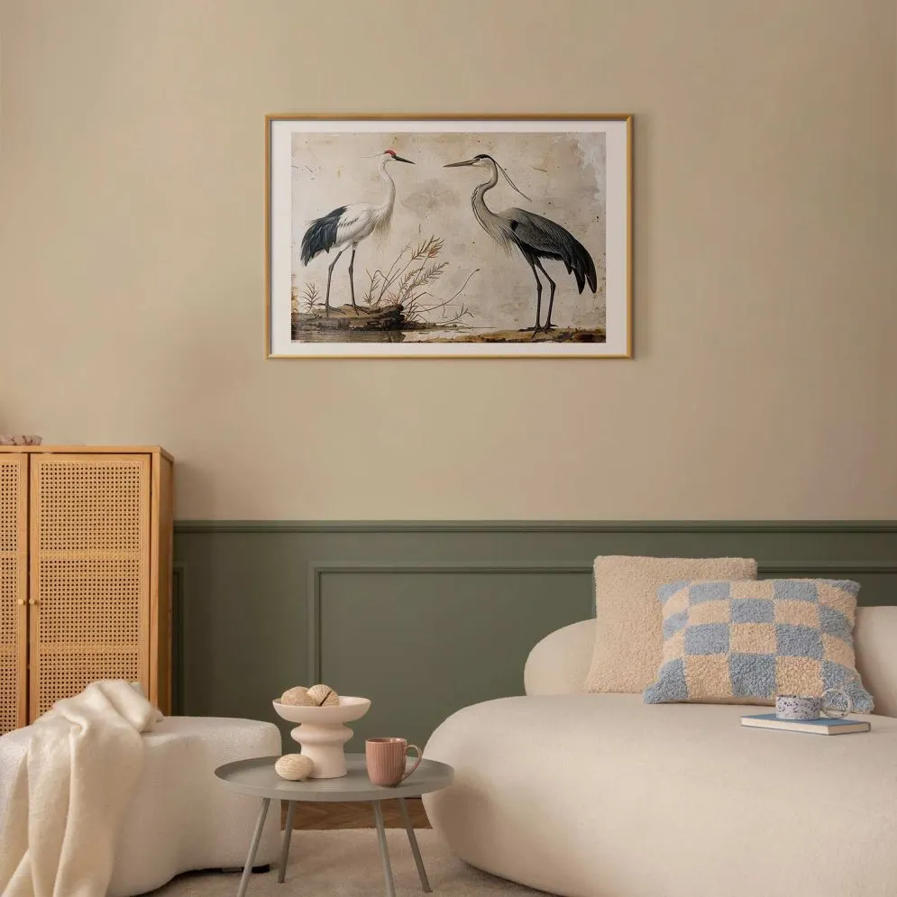 Plakat Ptaki z ryciny 90x60 cm z ramą złotą z marginesem | MIRAT.