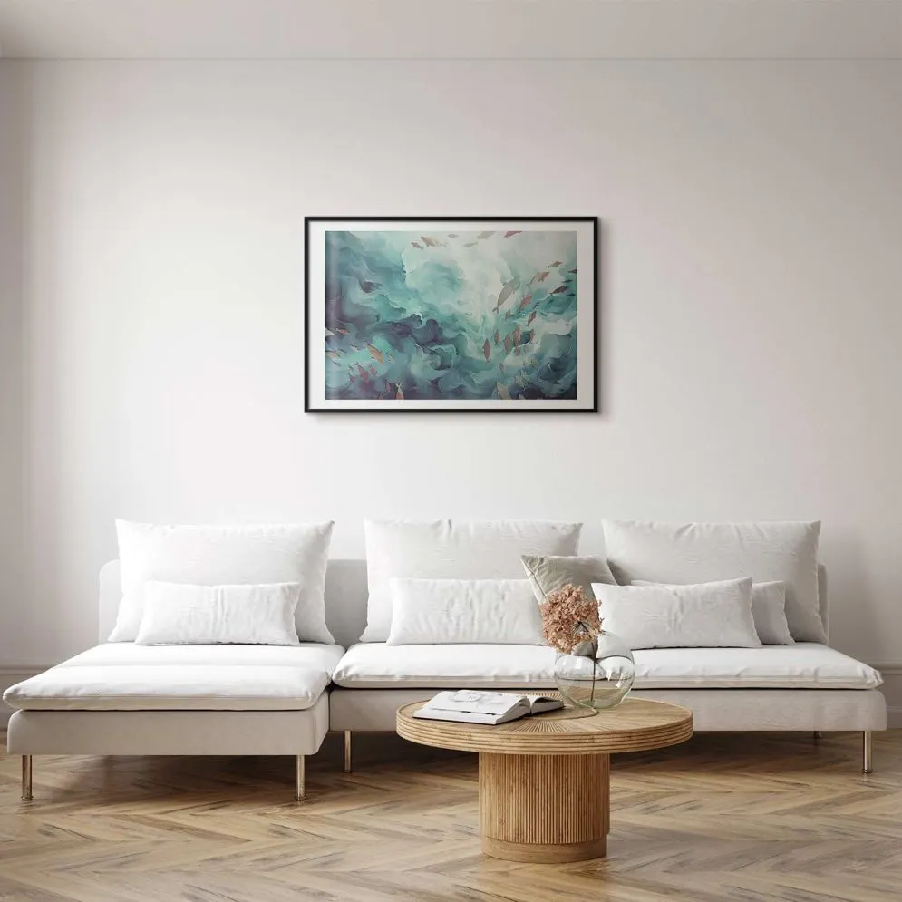 Plakat Ryby w oceanie 30x21 cm z ramą czarną z marginesem | MIRAT.