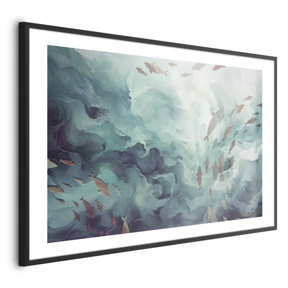 Plakat Ryby w oceanie 30x21 cm z ramą czarną z marginesem | MIRAT.