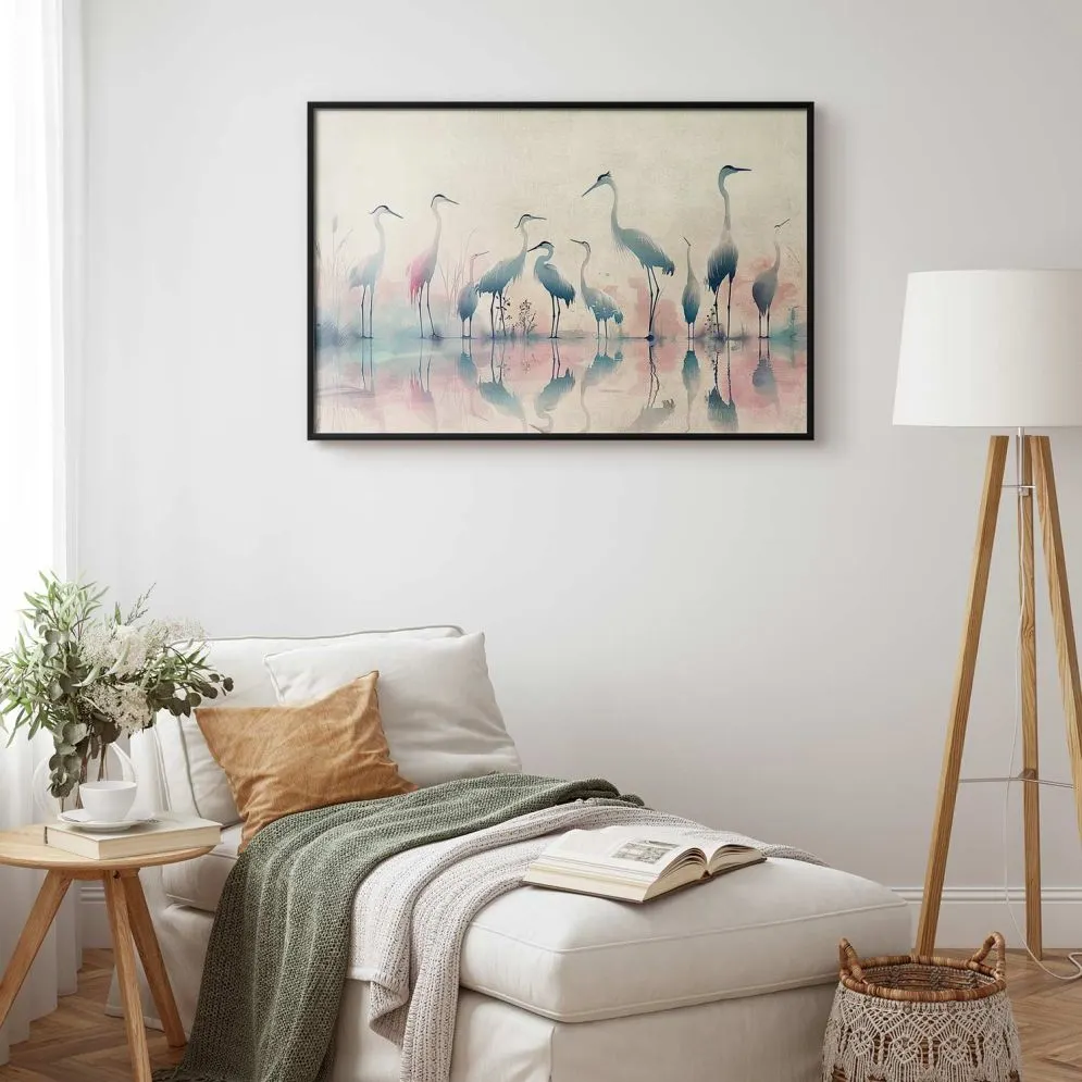 Plakat Ptaki nad jeziorem 42x29,7 cm z ramą czarną bez marginesu | MIRAT.