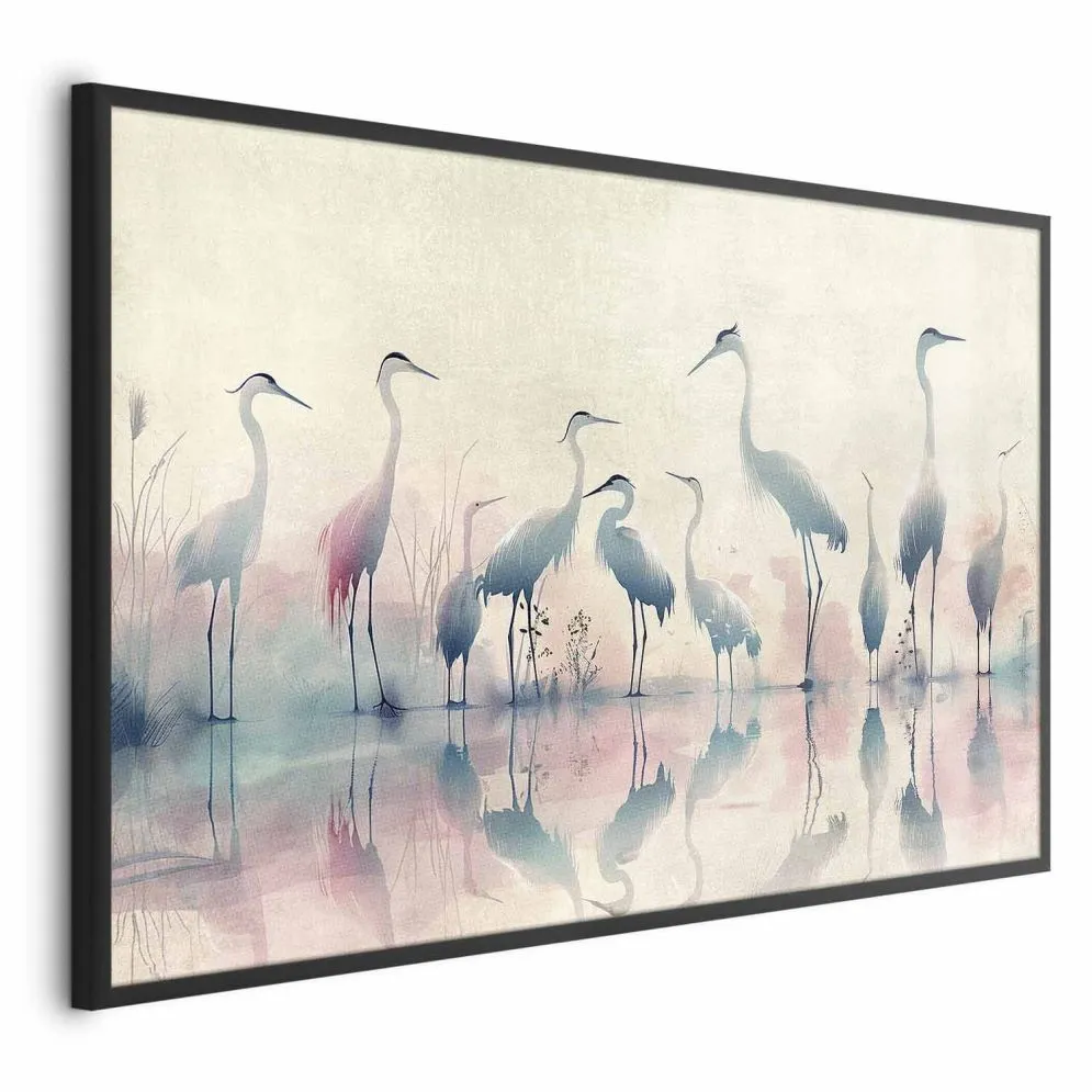 Plakat Ptaki nad jeziorem 42x29,7 cm z ramą czarną bez marginesu | MIRAT.