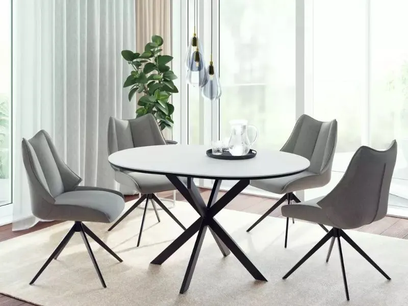 Stół ceramiczny okrągły Gaston 100(135)x100 cm biały marmur | MIRAT styl LOFT