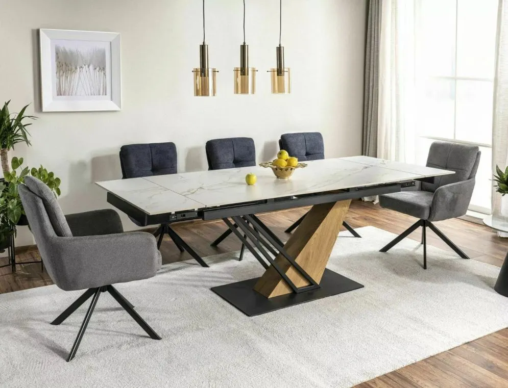 Stół rozkładany GENESIS 160(220)x90 biały marmur/dąb do jadalni i salonu I sklep meblowy MIRAT. styl GLAMOUR, LOFT