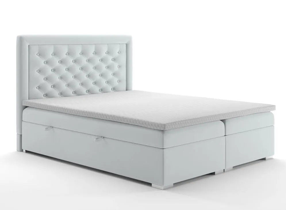 Łóżko kontynentalne AMIGO 140 jasno szare velvet z pojemnikiem do sypialni | MIRAT. styl GLAMOUR