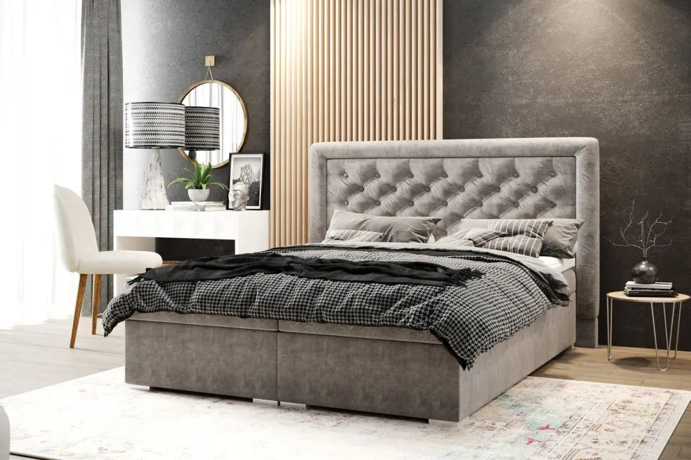 Łóżko kontynentalne AMIGO 140 granatowe velvet z pojemnikiem do sypialni | MIRAT. styl GLAMOUR