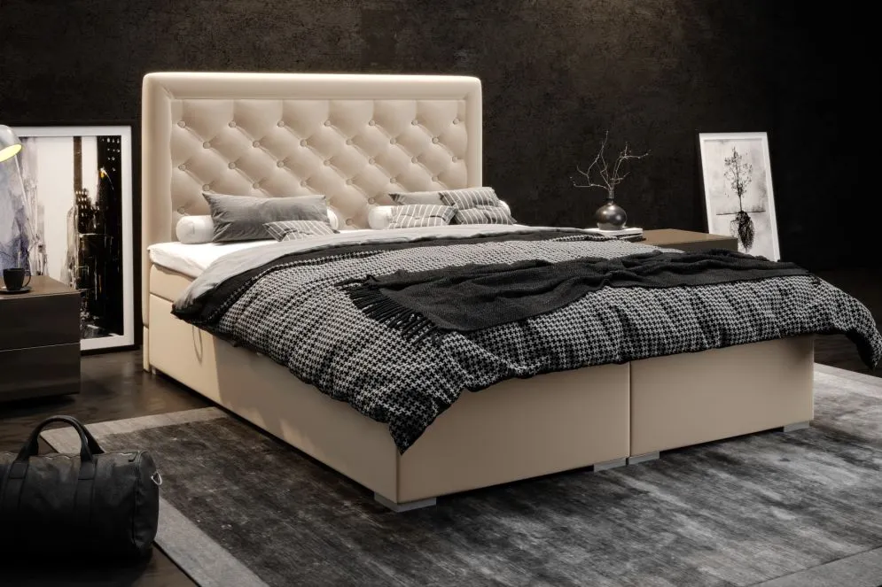 Łóżko kontynentalne AMIGO 160 beżowe velvet do sypialni | MIRAT. w stylu GLAMOUR kolekcja