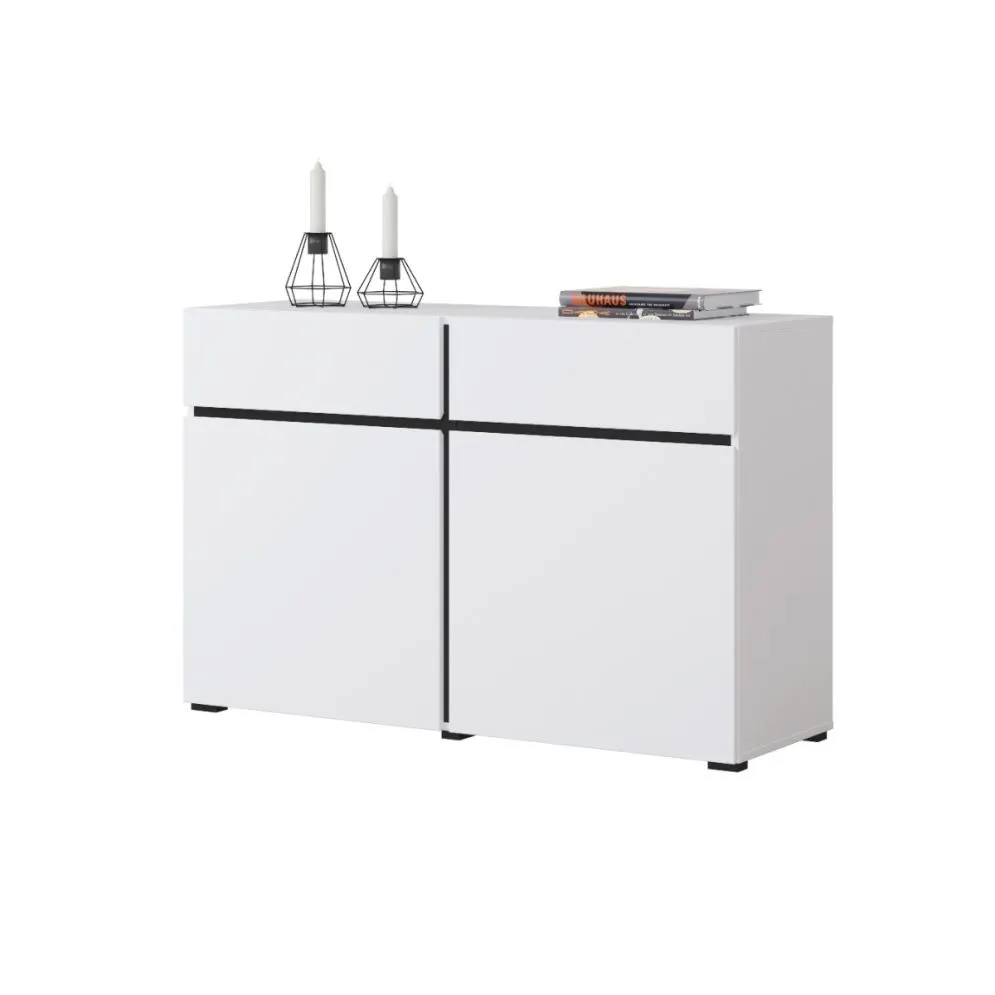 Komoda CROSS 2D2S 119cm biała/czarna dwudrzwiowa I sklep meblowy MIRAT. styl SKANDYNAWSKI