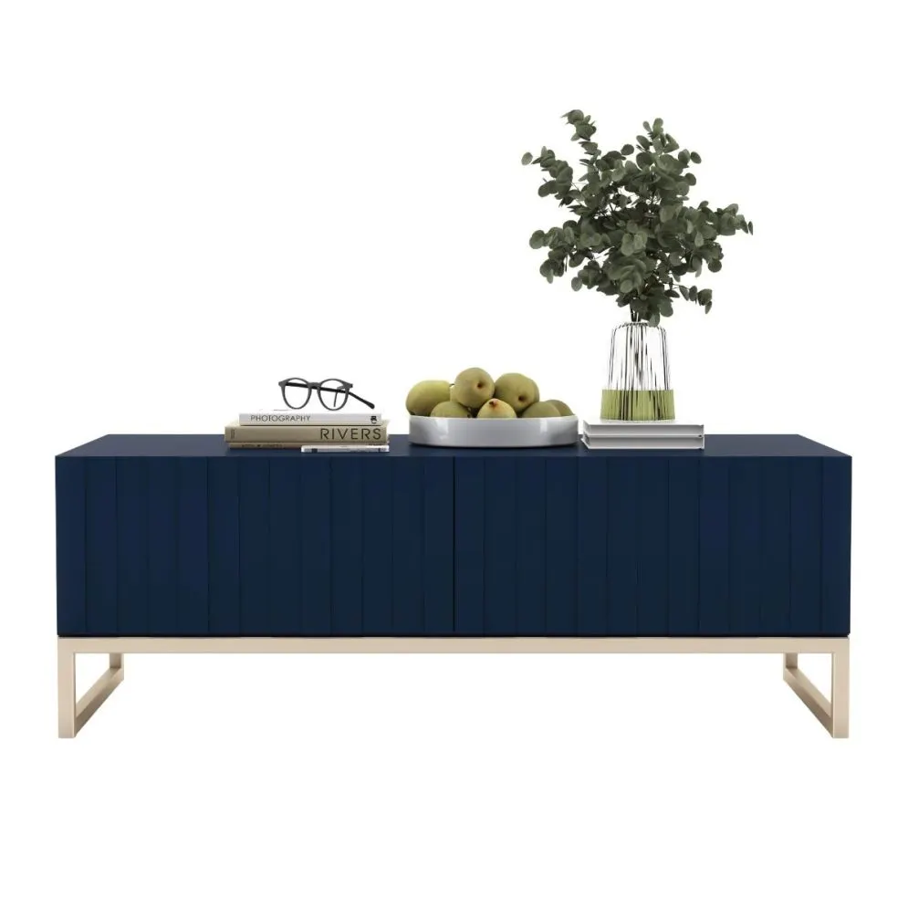 Stolik kawowy TAL 3D 110x54cm granatowy mat/gold ze schowkiem I sklep meblowy MIRAT. styl GLAMOUR, RYFLOWANY kolekcja TAL