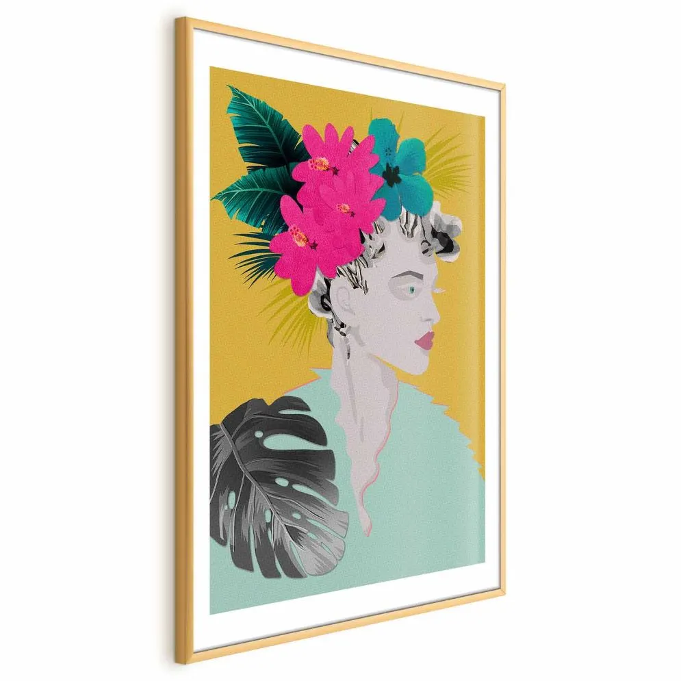 Plakat Kwiaty we włosach 21x30 cm z ramą złotą z marginesem | MIRAT.