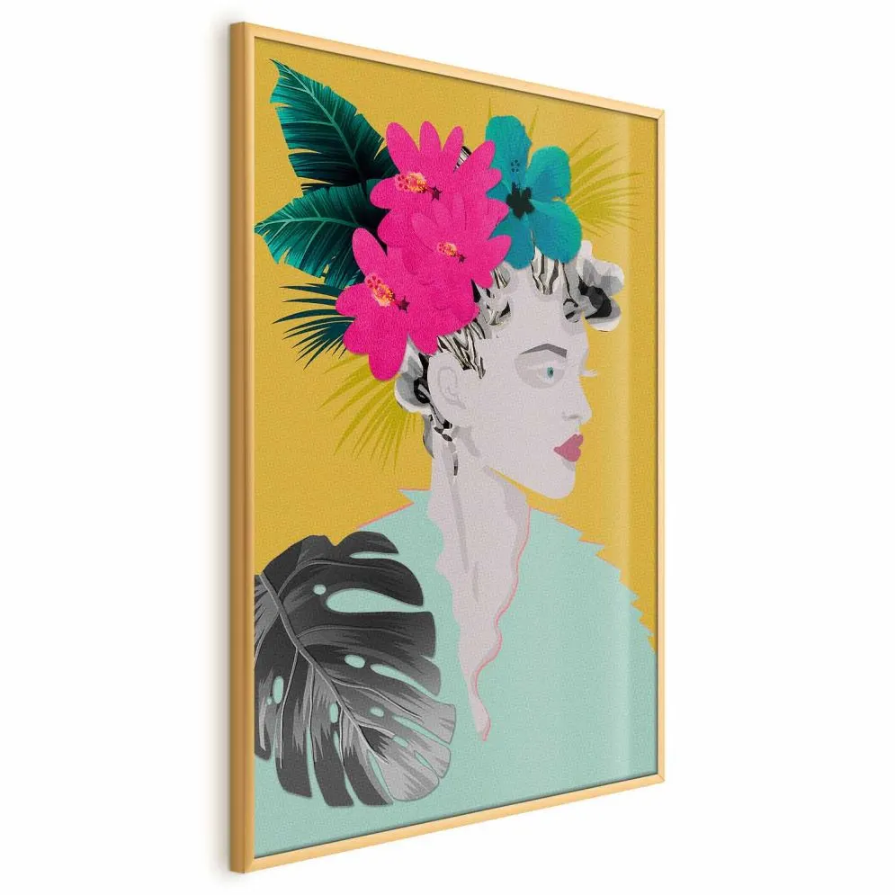 Plakat Kwiaty we włosach 21x30 cm z ramą złotą bez marginesu | MIRAT.