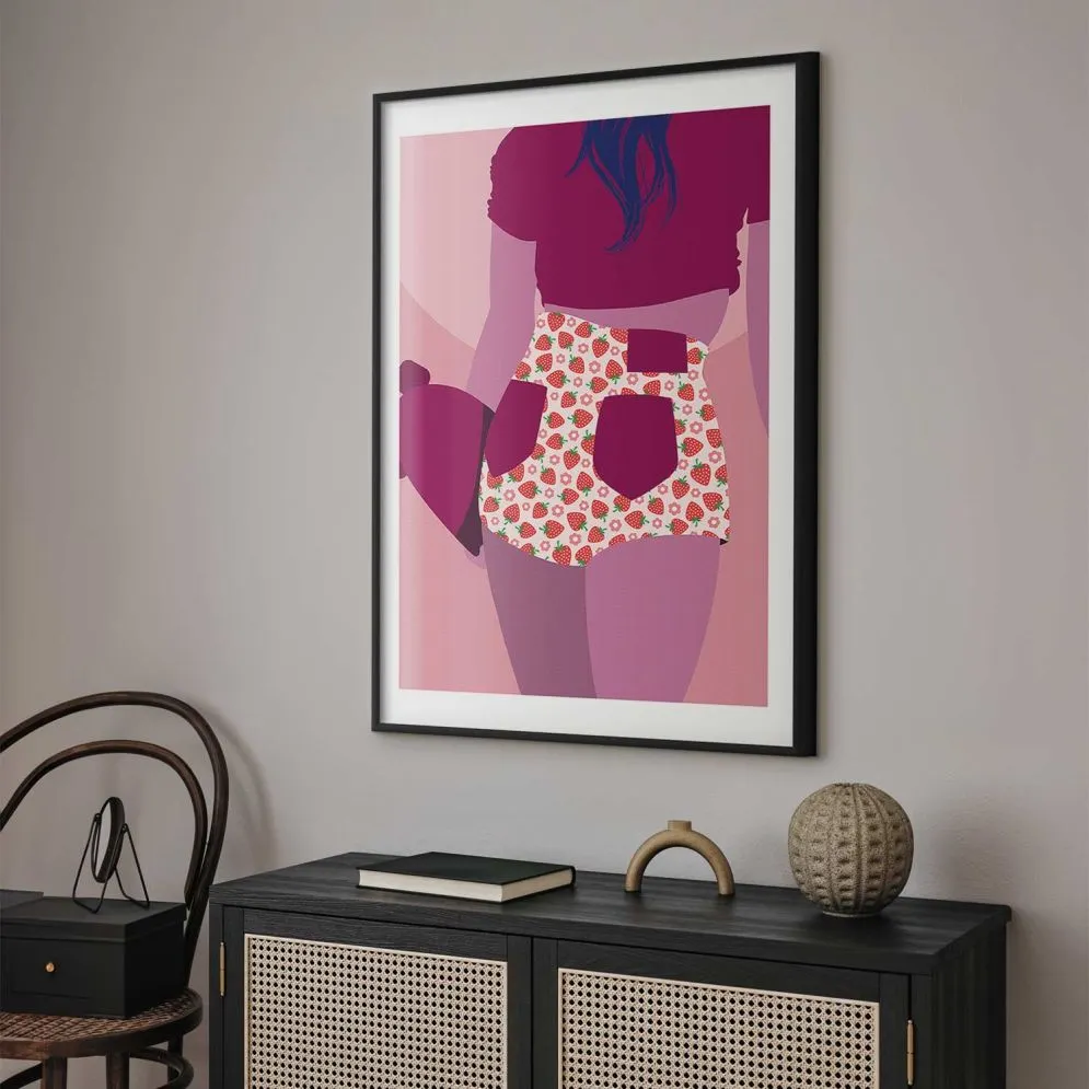 Plakat Spodenki w truskawki 60x90 cm z ramą czarną z marginesem | MIRAT.