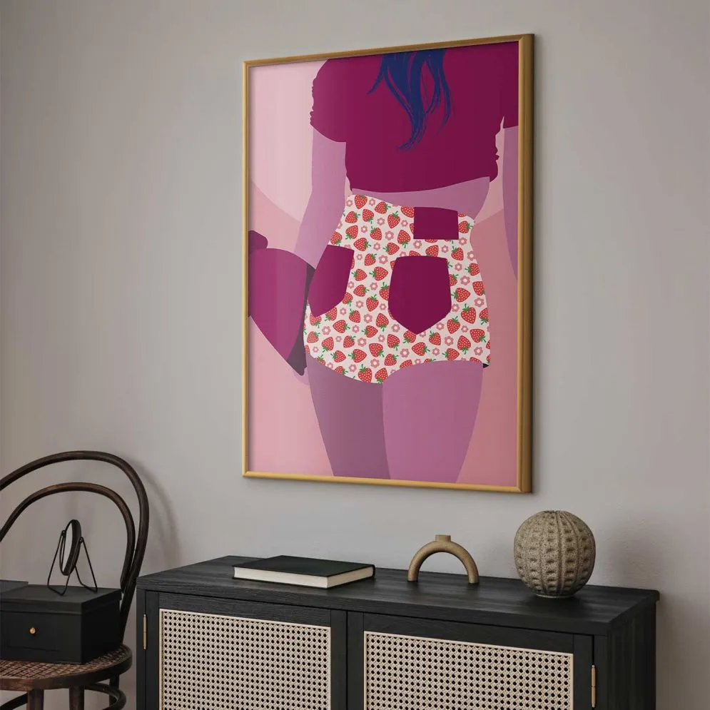 Plakat Spodenki w truskawki 29,7x42 cm z ramą złotą bez marginesu | MIRAT.