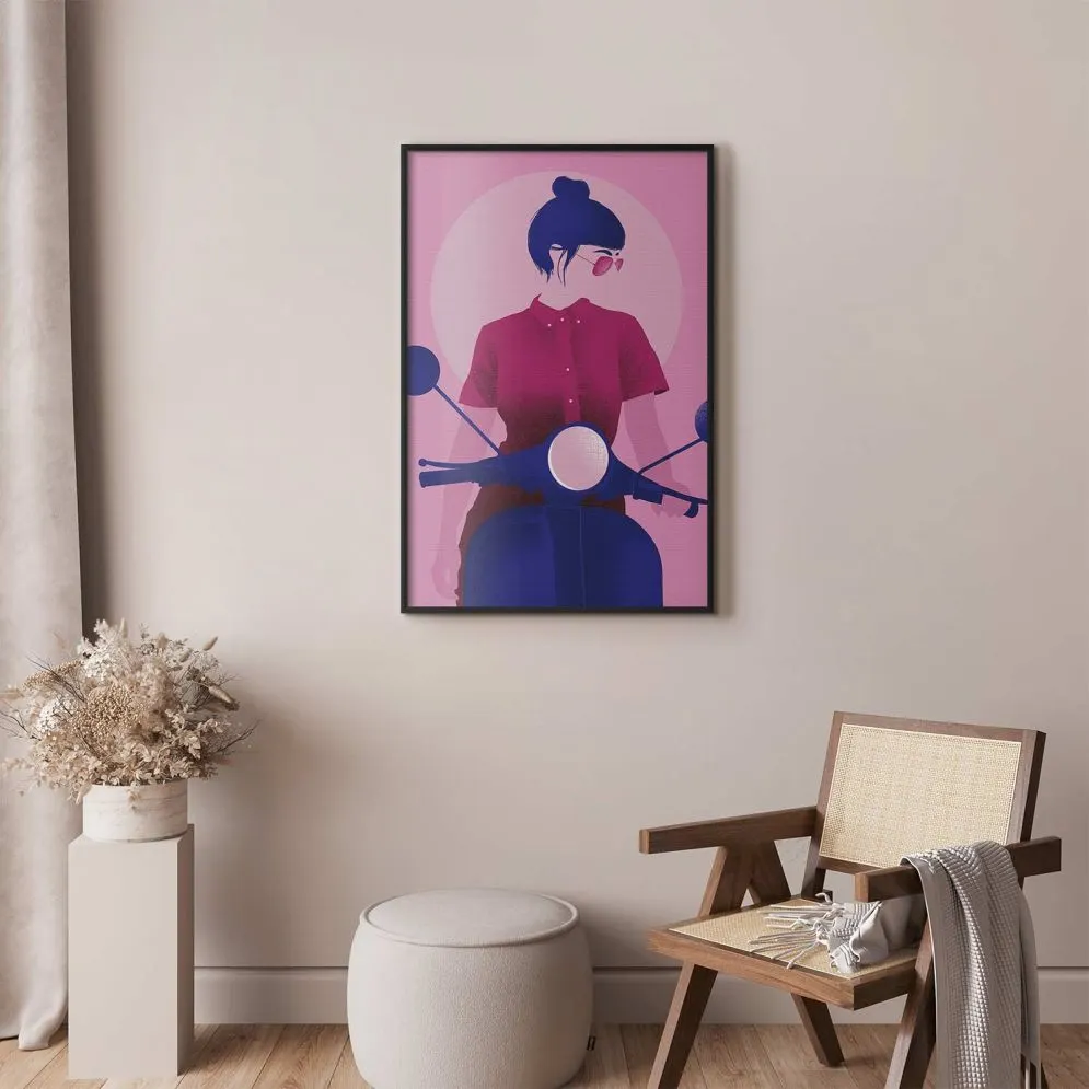 Plakat Kobieta na skuterze 40x60 cm z ramą czarną bez marginesu | MIRAT.