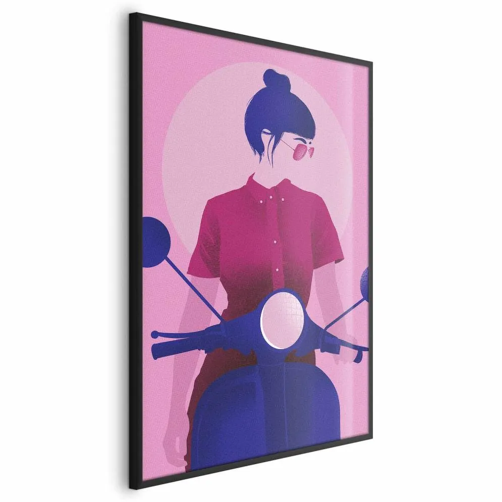 Plakat Kobieta na skuterze 40x60 cm z ramą czarną bez marginesu | MIRAT.