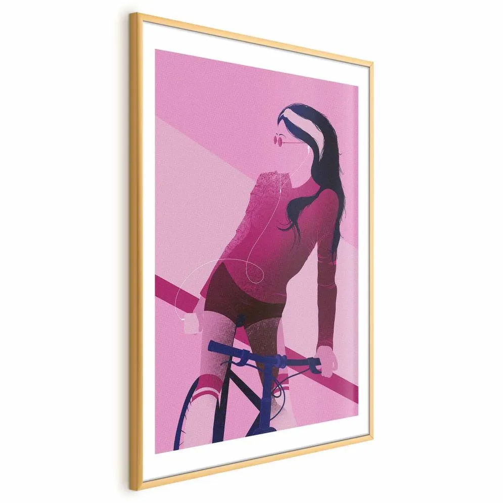 Plakat Kobieta na rowerze 60x90 cm z ramą złotą z marginesem | MIRAT.