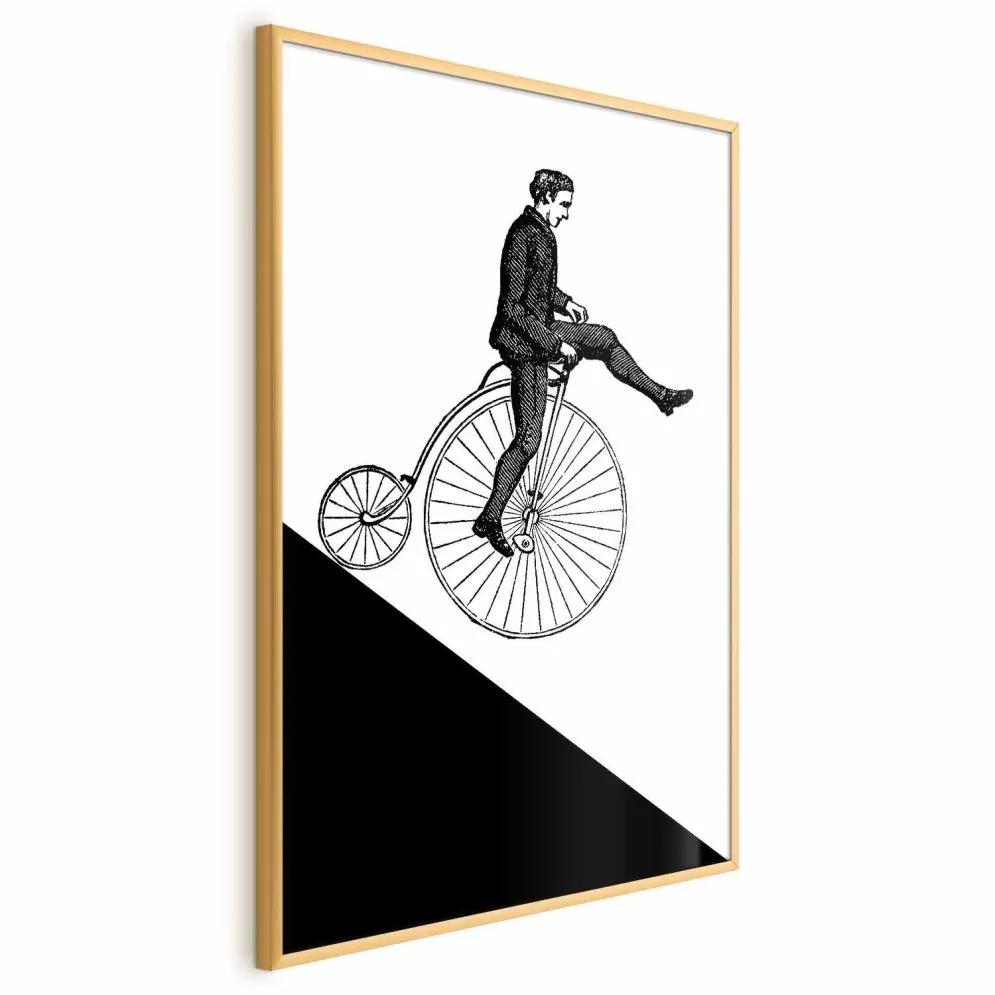 Plakat Cyklista 21x30 cm z ramą złotą bez marginesu | MIRAT.
