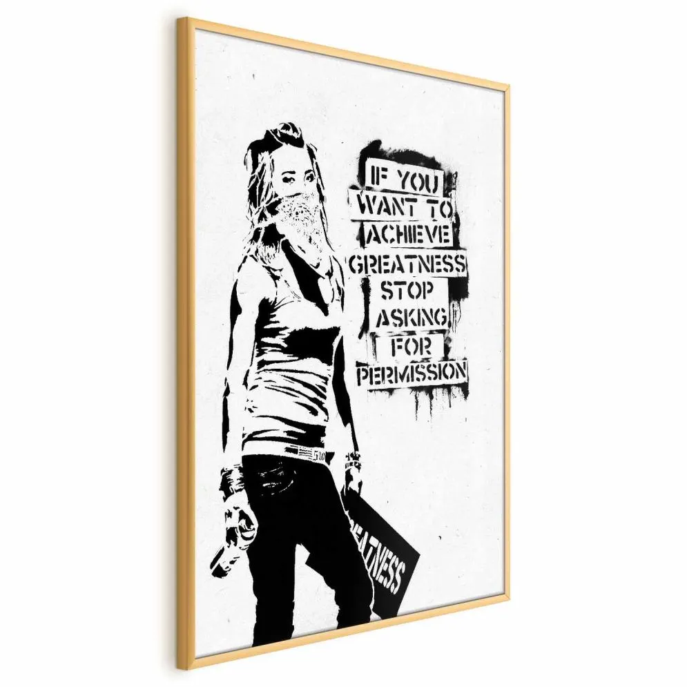 Plakat Dziewczyna z graffiti 29,7x42 cm z ramą złotą bez marginesu | MIRAT.