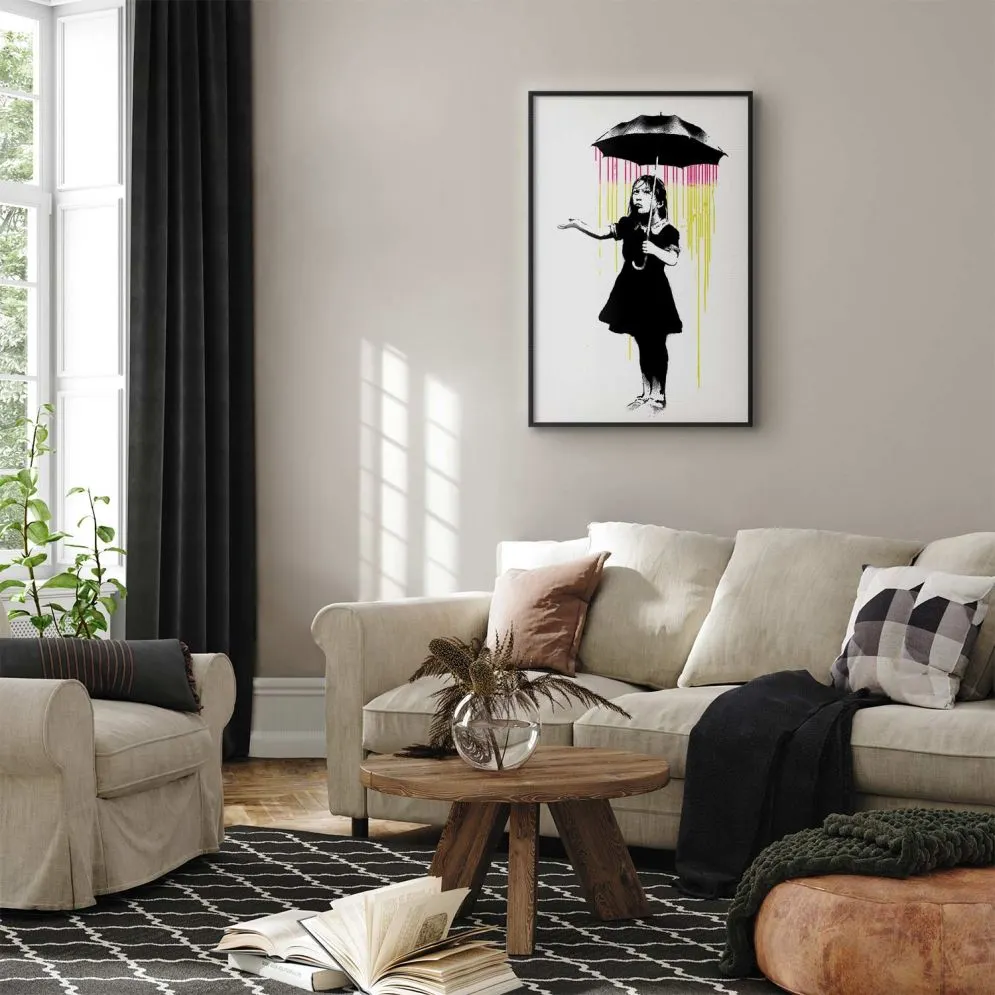 Plakat Dziewczynka z parasolką 29,7x42 cm z ramą czarną bez marginesu | MIRAT.
