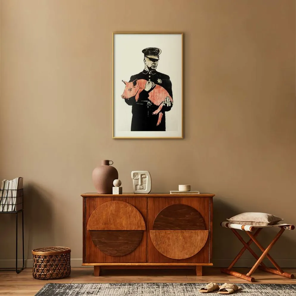 Plakat Policyjna świnia 60x90 cm z ramą złotą z marginesem | MIRAT.