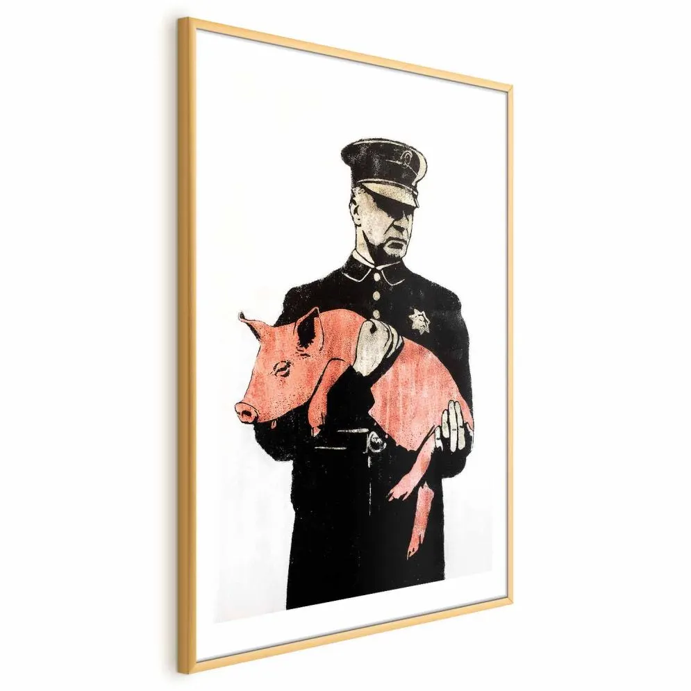 Plakat Policyjna świnia 60x90 cm z ramą złotą z marginesem | MIRAT.