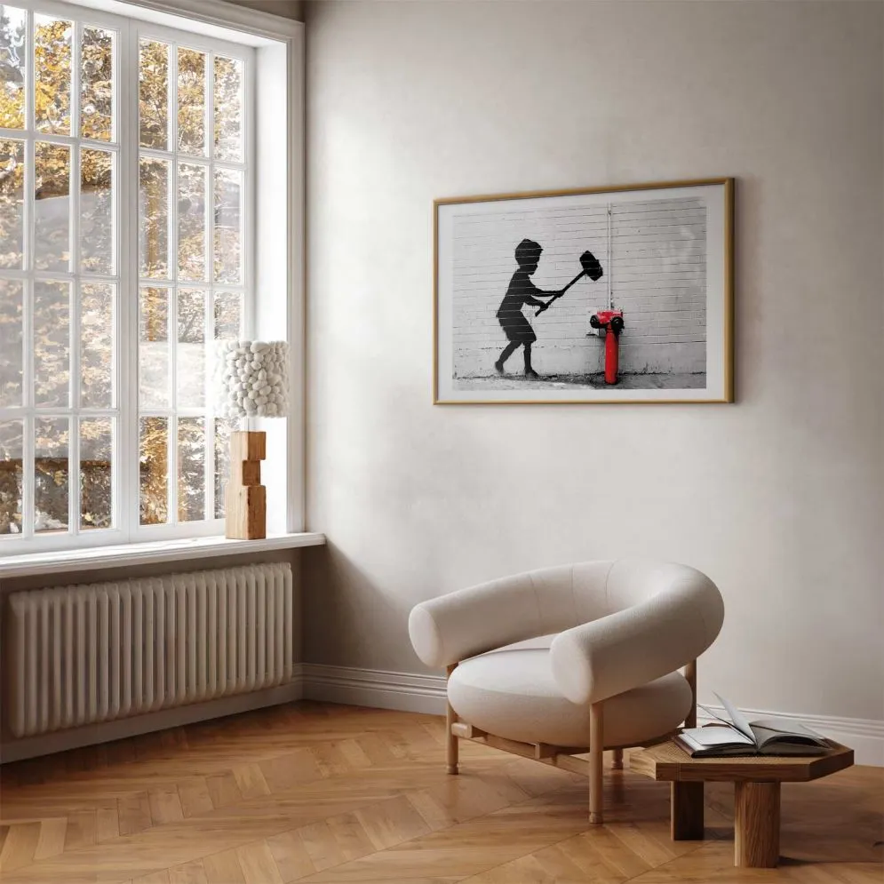 Plakat Zniszczyć hydrant 90x60 cm z ramą złotą z marginesem | MIRAT.