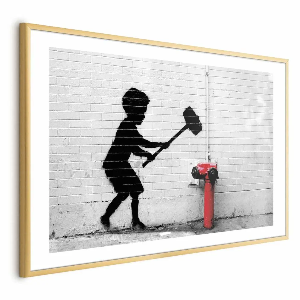 Plakat Zniszczyć hydrant 90x60 cm z ramą złotą z marginesem | MIRAT.