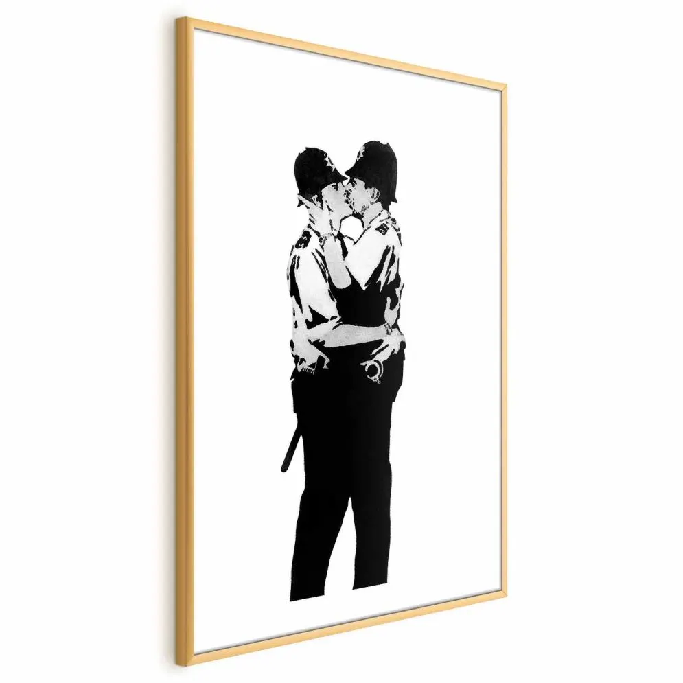 Plakat Kissing Coppers 21x30 cm z ramą złotą z marginesem | MIRAT.