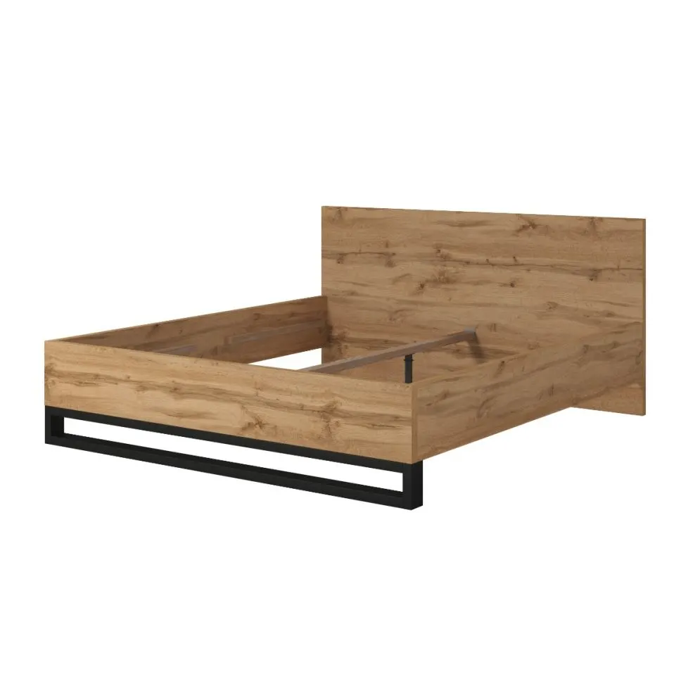 Łóżko HALLE 180x200 dąb wotan mat/czarne do sypialni I sklep meblowy MIRAT. styl LOFT, SKANDYNAWSKI kolekcja HALLE