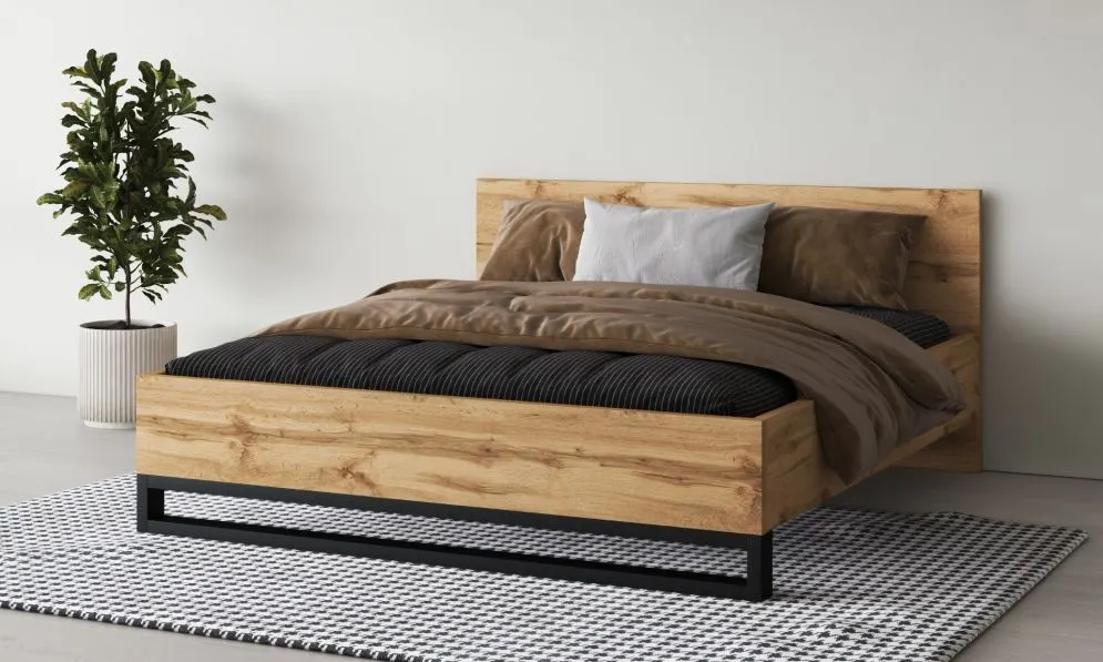 Łóżko HALLE 180x200 dąb wotan mat/czarne do sypialni I sklep meblowy MIRAT. styl LOFT, SKANDYNAWSKI kolekcja HALLE