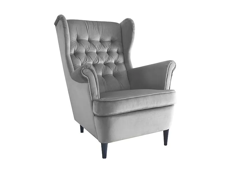 Fotel HARRY VELVET szary tapicerowany pikowany | MIRAT. w stylu GLAMOUR, VINTAGE kolekcja