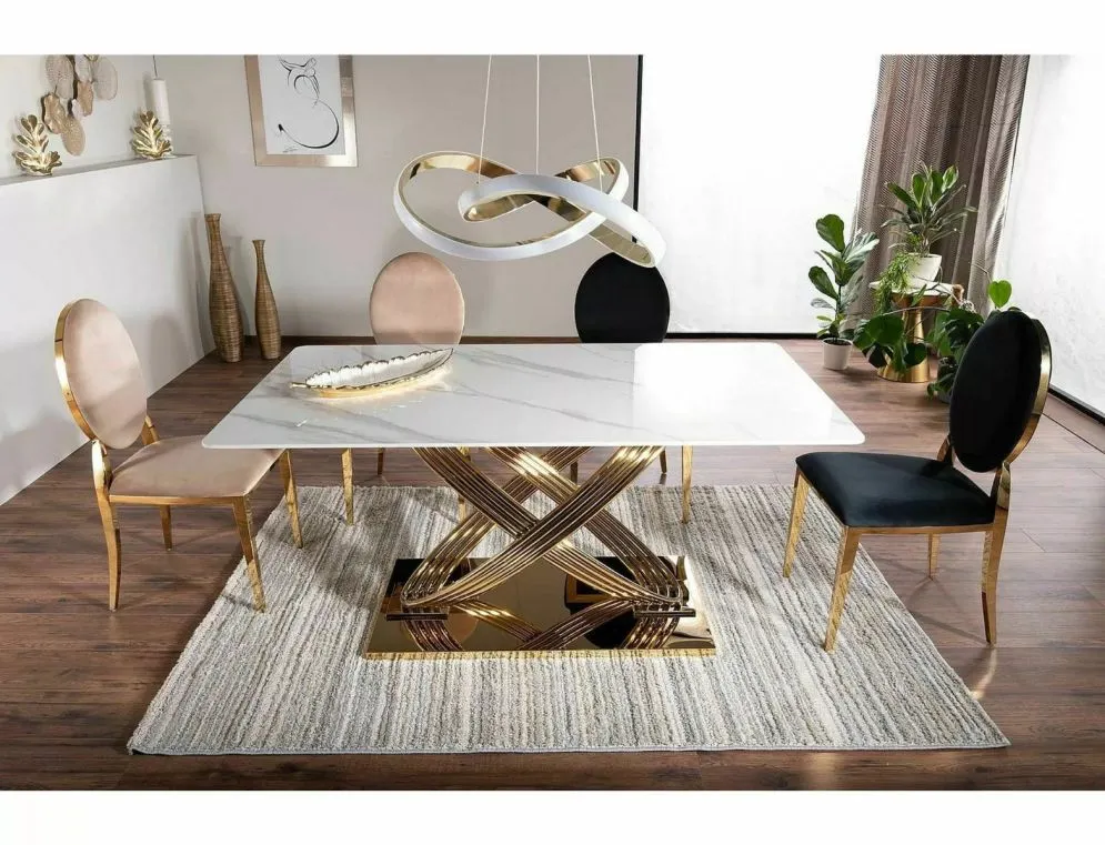 Stół HERMES 160x90 biały marmur/złoty w stylu glamour I sklep meblowy MIRAT. styl GLAMOUR