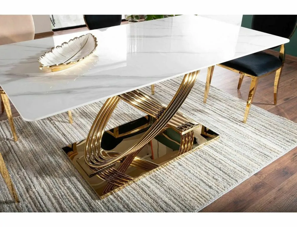 Stół HERMES 160x90 biały marmur/złoty w stylu glamour I sklep meblowy MIRAT. styl GLAMOUR