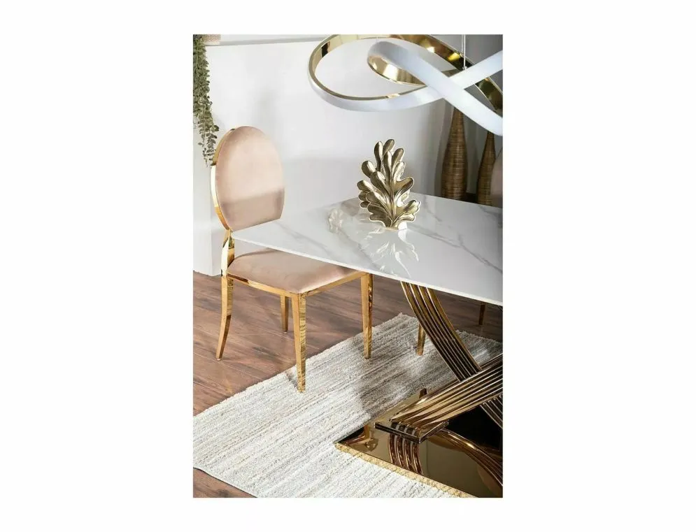 Stół HERMES 160x90 biały marmur/złoty w stylu glamour I sklep meblowy MIRAT. styl GLAMOUR