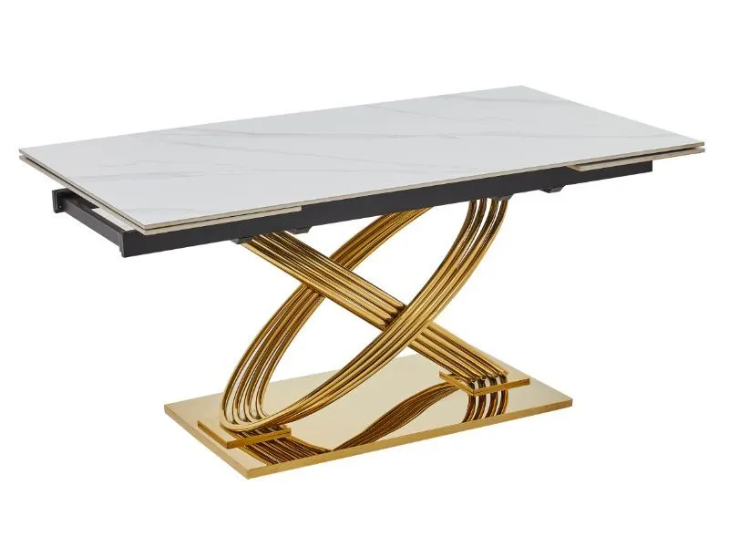 Stół glamour Hermes II 160(240)x90 cm biały marmur złote nogi | MIRAT styl GLAMOUR