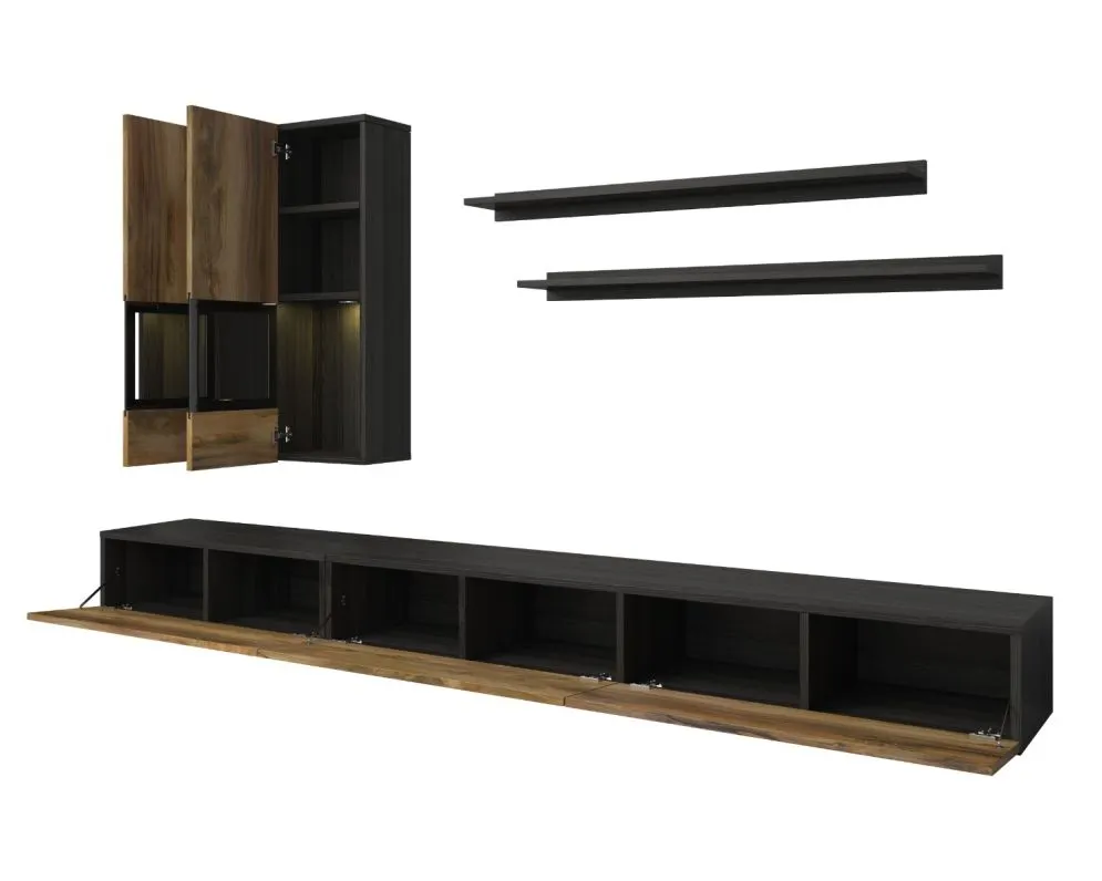 Loftowa meblościanka BAROS 270cm orzech/czarna I sklep meblowy MIRAT. styl LOFT kolekcja BAROS