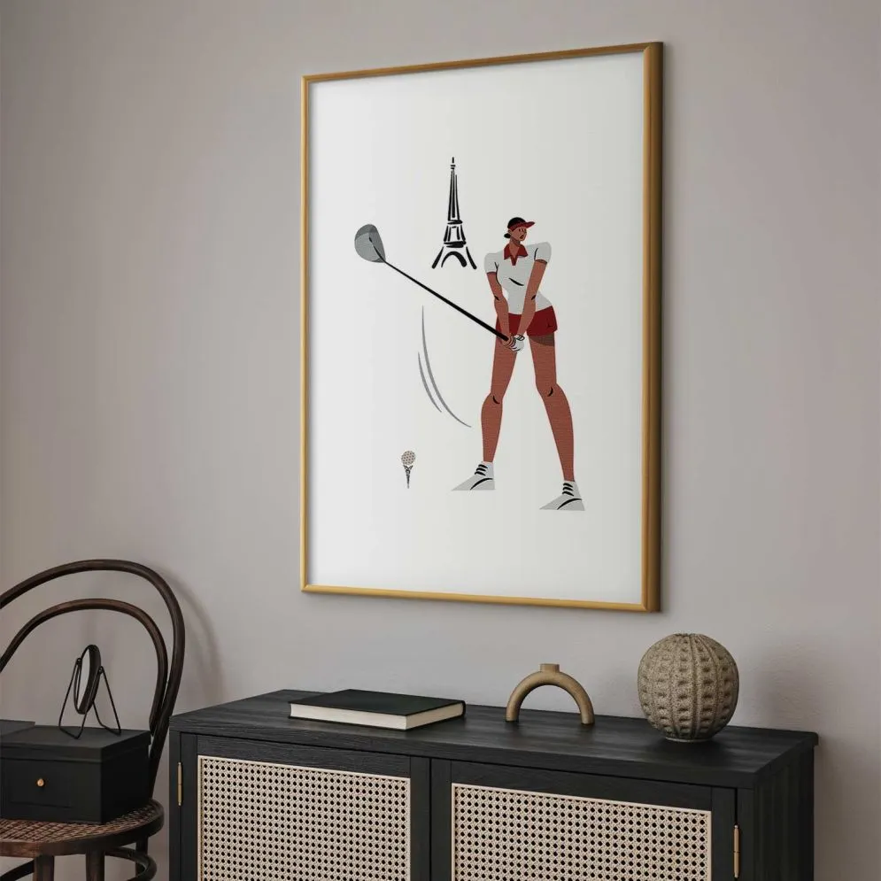 Plakat Francuska golfistka 40x60 cm z ramą złotą z marginesem | MIRAT.