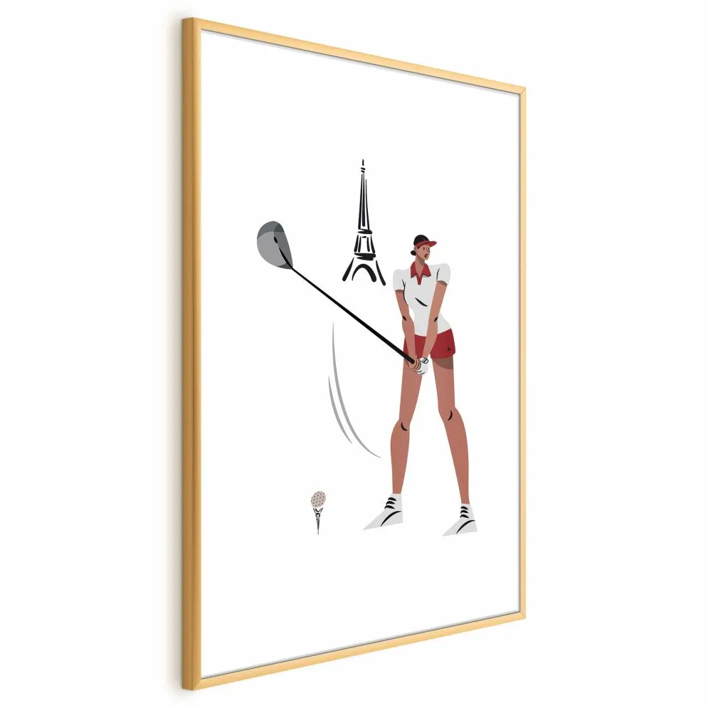 Plakat Francuska golfistka 40x60 cm z ramą złotą z marginesem | MIRAT.