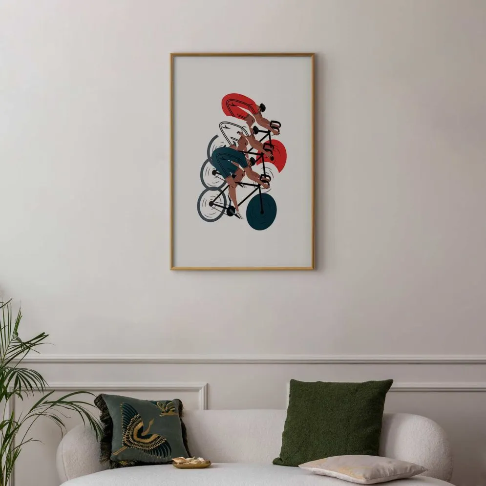 Plakat Wyścig kolarski 29,7x42 cm z ramą złotą z marginesem | MIRAT.