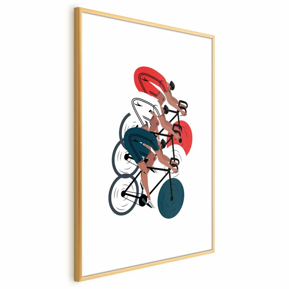 Plakat Wyścig kolarski 29,7x42 cm z ramą złotą z marginesem | MIRAT.