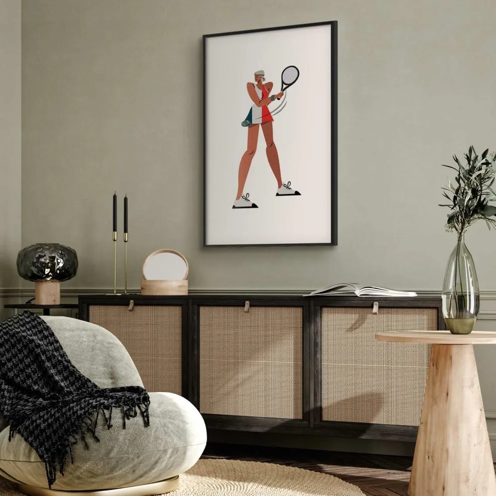 Plakat Tenisistka z rakietą 40x60 cm z ramą czarną bez marginesu | MIRAT.