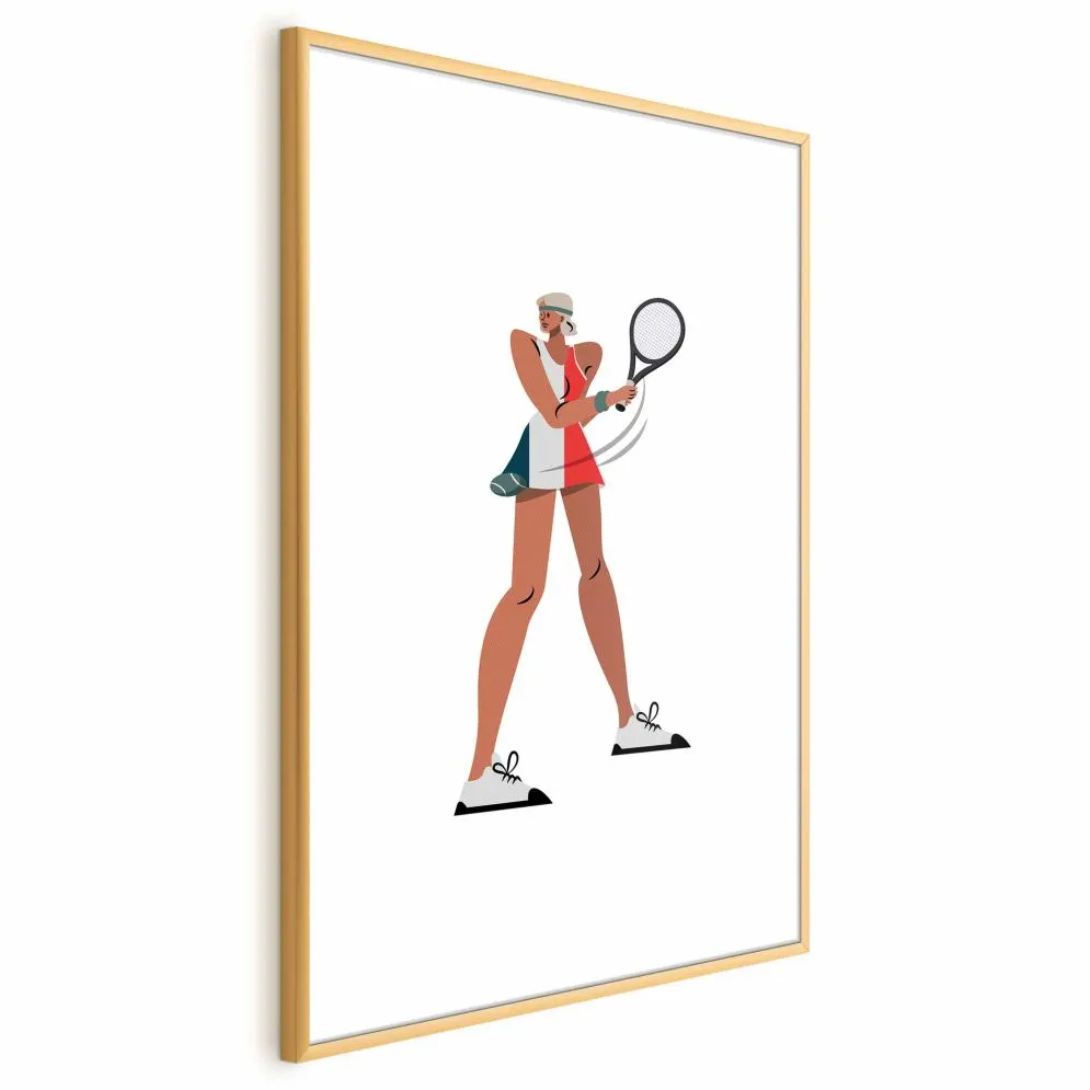 Plakat Tenisistka z rakietą 21x30 cm z ramą złotą z marginesem | MIRAT.