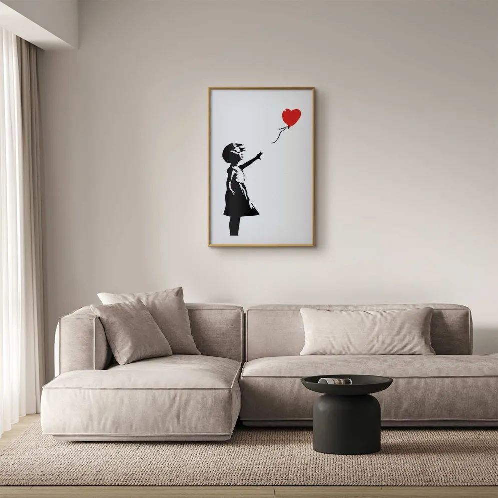 Plakat Dziewczynka z balonem 60x90 cm z ramą złotą z marginesem | MIRAT.