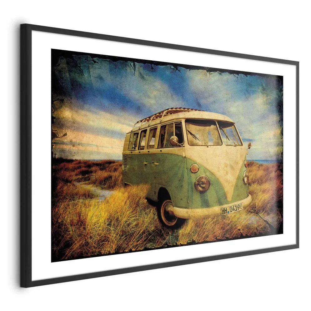 Plakat Retro bus 42x29,7 cm z ramą czarną z marginesem | MIRAT.