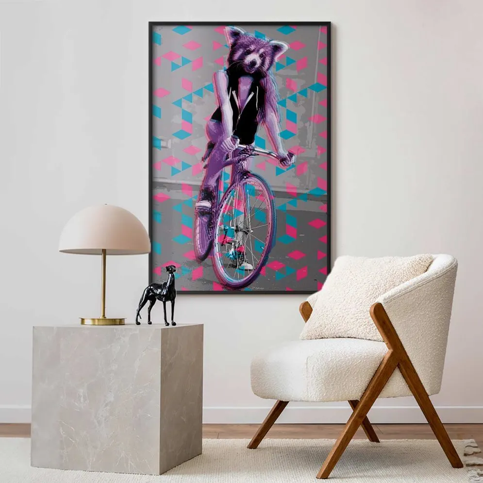 Plakat Szop na rowerze 60x90 cm z ramą czarną bez marginesu | MIRAT.